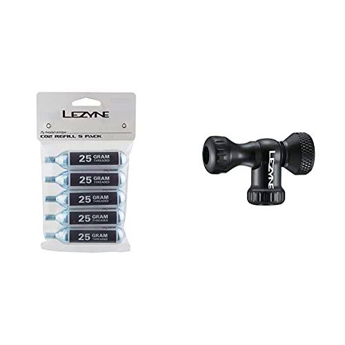 Pack Kit 5 Cartuchos con Rosca LEZYNE Co2, 25g &amp; Lezyne Control Drive Adaptador para Bombona de CO2