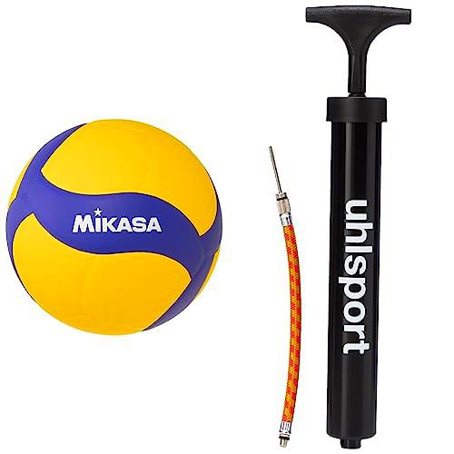 MIKASA Volleyballs, Unisex Adulto, Amarillo, 5 &amp; Uhlsport- Metal Hinchador de Balones